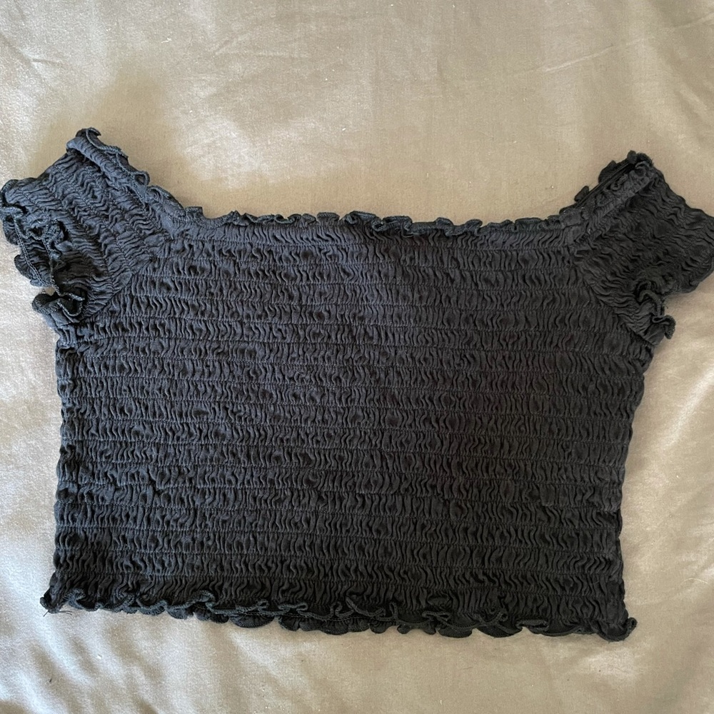 Lettuce trim ribbed off the shoulder top